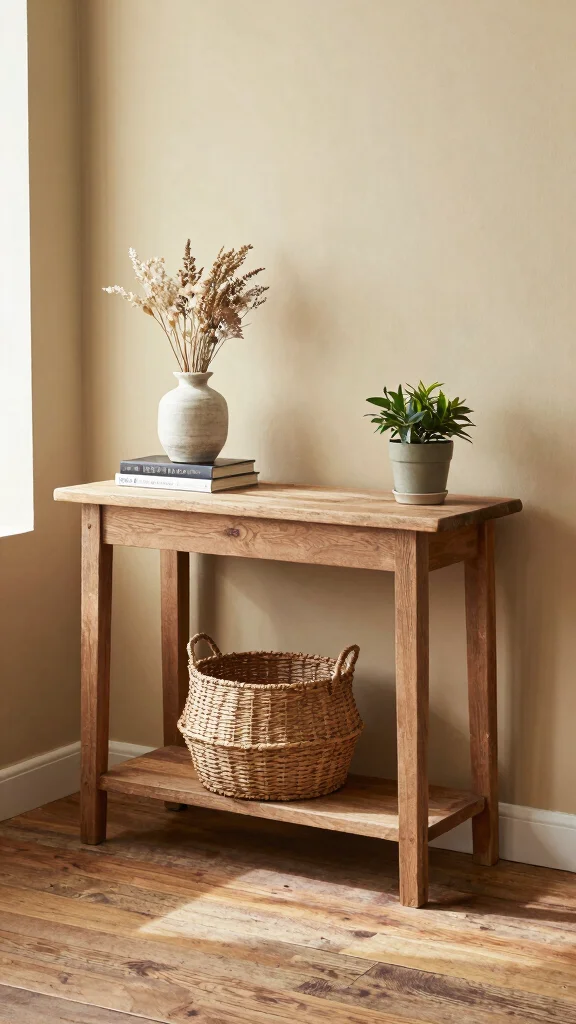 The Best 12 Hallway Console Table Ideas for a Stylish First Impression - 2. Rustic Charm with a Wooden Console Table 1