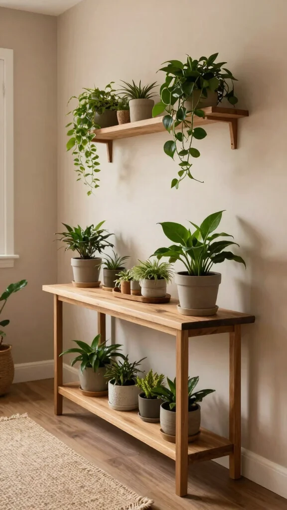 The Best 12 Hallway Console Table Ideas for a Stylish First Impression - 8. Nature-Inspired with Live Plants 1