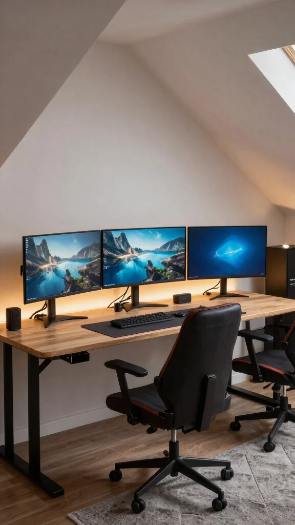 The Best 13 Attic Gaming Room Ideas for the Ultimate Top-Floor Setup - 13. Functional Gaming Desks 1