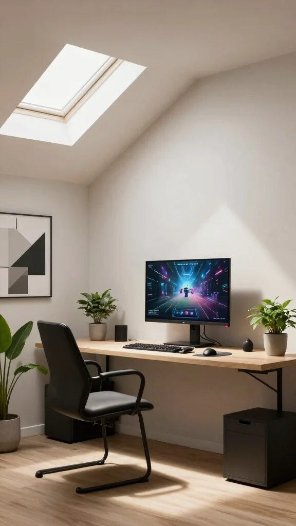 The Best 13 Attic Gaming Room Ideas for the Ultimate Top-Floor Setup - 3. Modern Minimalist Setup 1