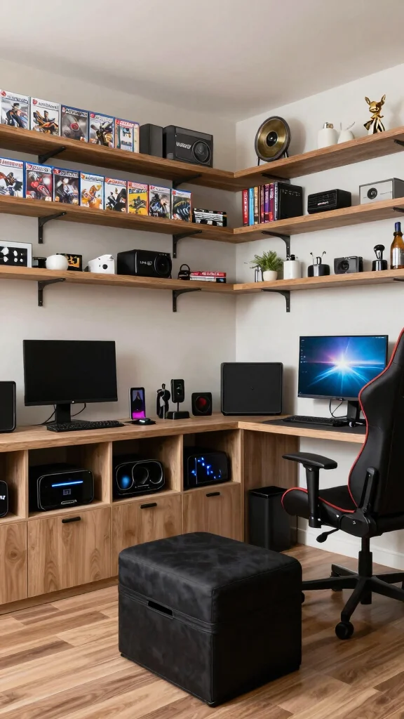 The Best 13 Attic Gaming Room Ideas for the Ultimate Top-Floor Setup - 6. Creative Storage Solutions 1
