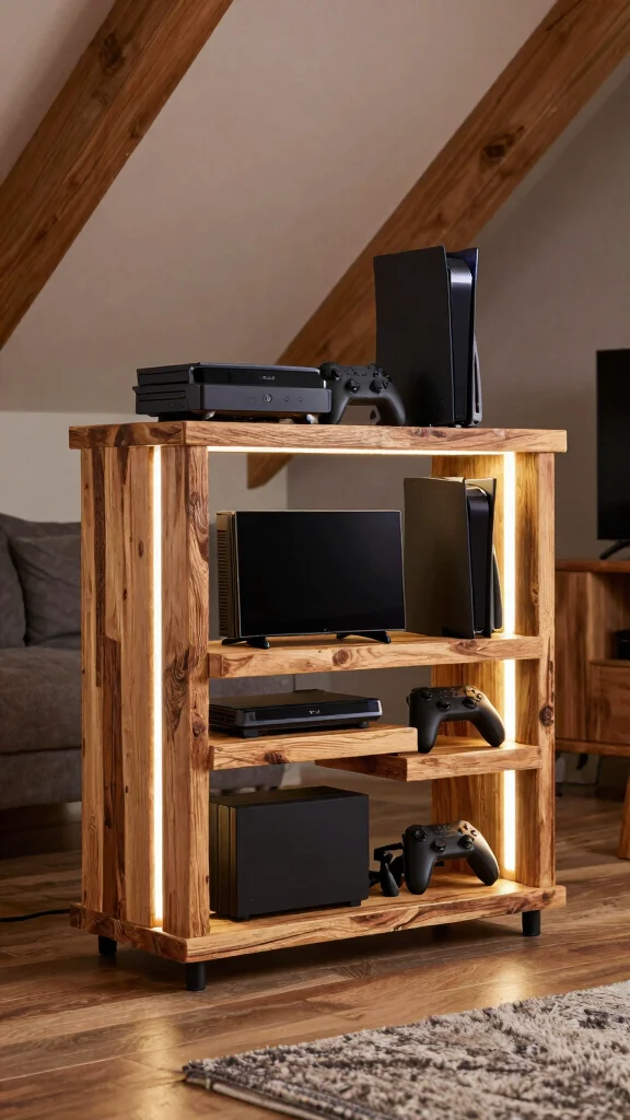 The Best 13 Attic Gaming Room Ideas for the Ultimate Top-Floor Setup - 8. DIY Game Console Stand 1