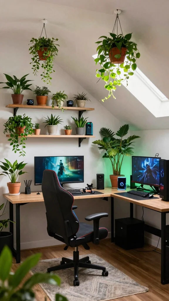 The Best 13 Attic Gaming Room Ideas for the Ultimate Top-Floor Setup - 9. Incorporate Nature 1