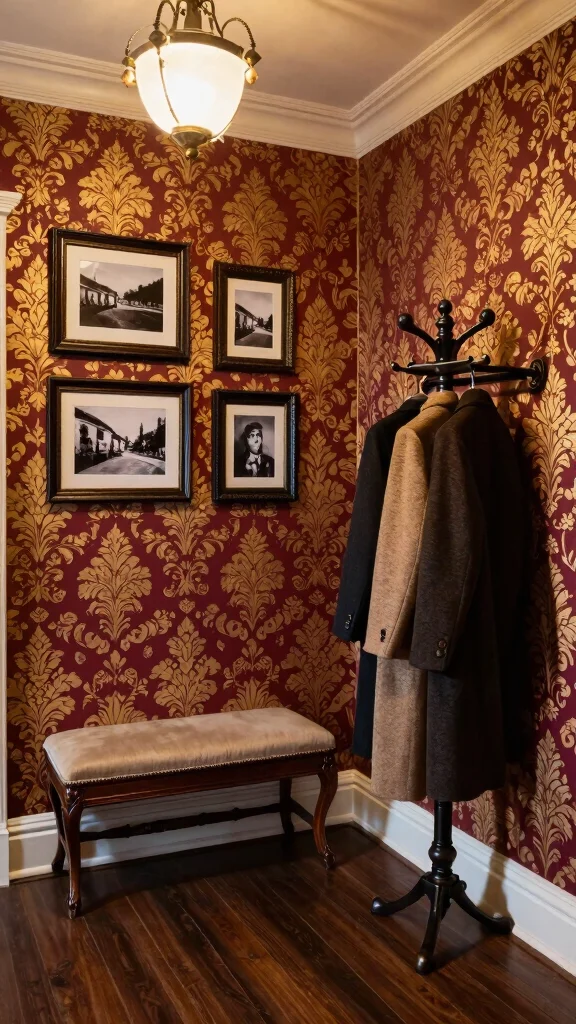 The Best 13 Entryway Wallpaper Ideas for a Bold Character-Filled Entrance - 3. Vintage Damask Designs 1