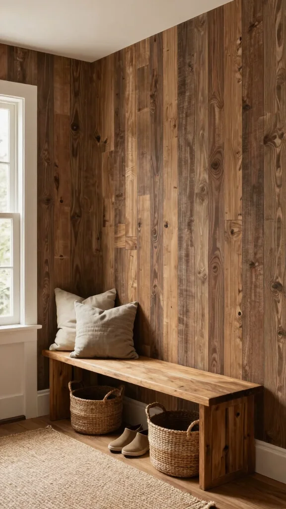 The Best 13 Entryway Wallpaper Ideas for a Bold Character-Filled Entrance - 4. Rustic Wood Textures 1
