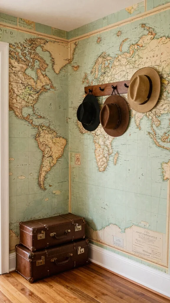 The Best 13 Entryway Wallpaper Ideas for a Bold Character-Filled Entrance - 5. Vintage Travel Maps 1