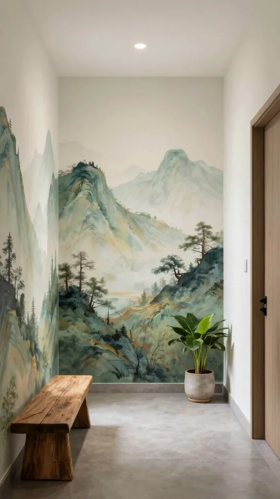 The Best 13 Hallway Wallpaper Ideas for a Bold Character-Filled Entrance - 11. Artistic Murals for Stunning Impact 1