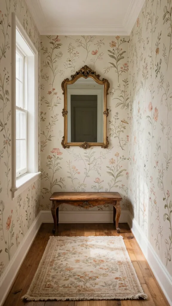 The Best 13 Hallway Wallpaper Ideas for a Bold Character-Filled Entrance - 3. Vintage Floral Elegance 1