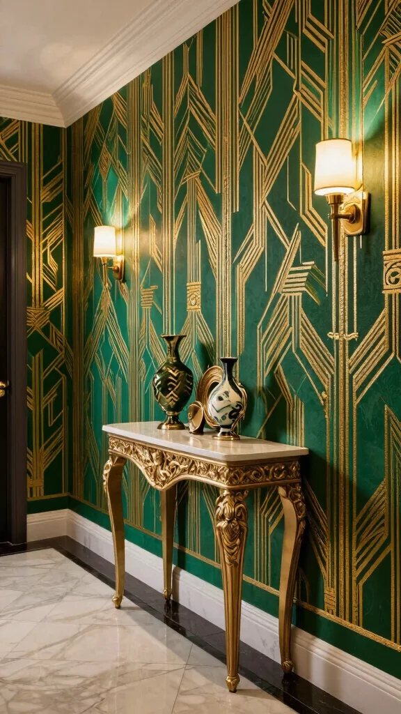 The Best 13 Hallway Wallpaper Ideas for a Bold Character-Filled Entrance - 4. Bold Art Deco Styles 1