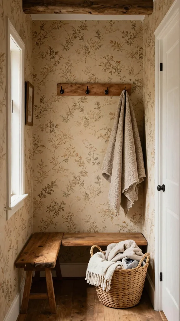 The Best 13 Hallway Wallpaper Ideas for a Bold Character-Filled Entrance - 5. Rustic Cottage Charm 1