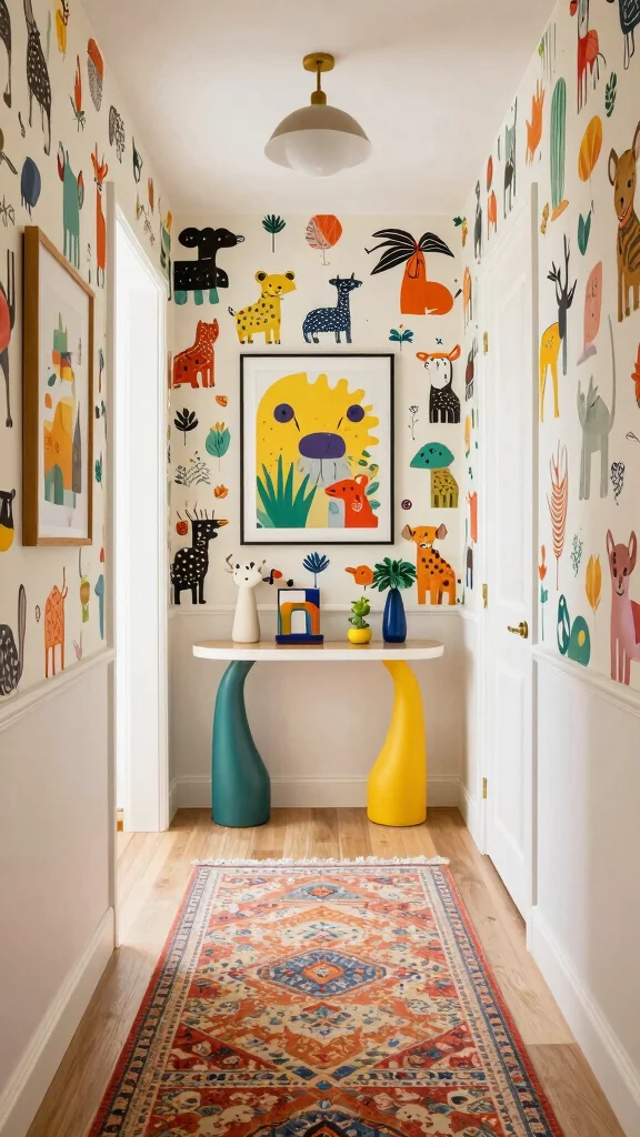 The Best 13 Hallway Wallpaper Ideas for a Bold Character-Filled Entrance - 7. Whimsical Patterns for Playful Touch 1