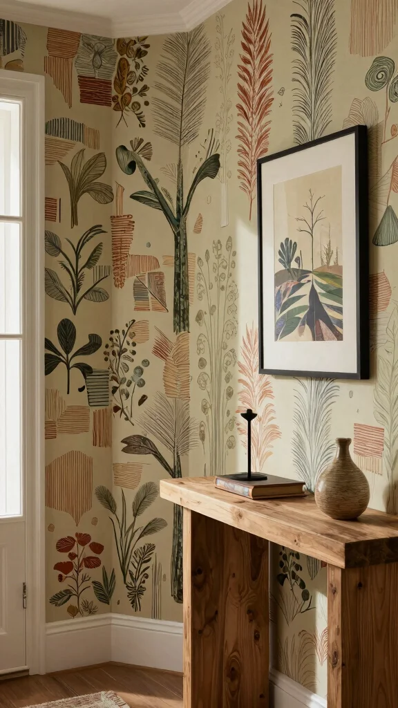 The Best 13 Hallway Wallpaper Ideas for a Bold Character-Filled Entrance - 9. Artisan-Inspired Prints 1